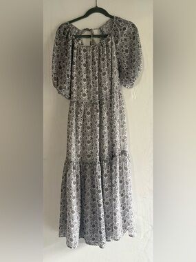 Lucy Paris White Floral Maxi Dress with Brown Print